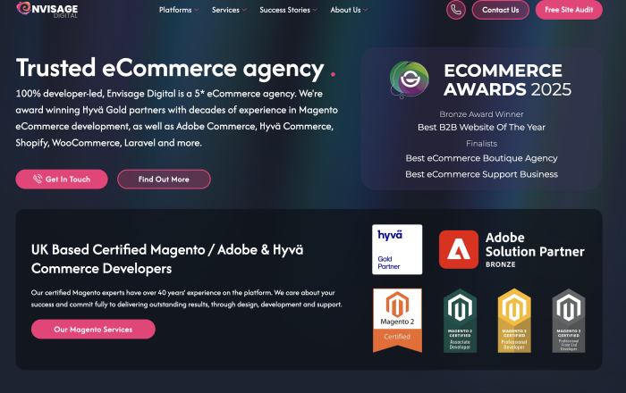 Envisage Digital site built on Hyvä CMS 