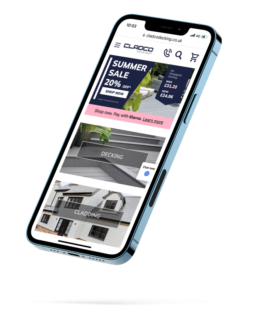 Cladco web on mobile
