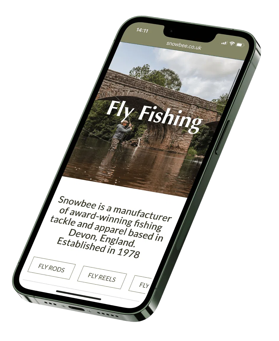 Snowbee home page on mobile