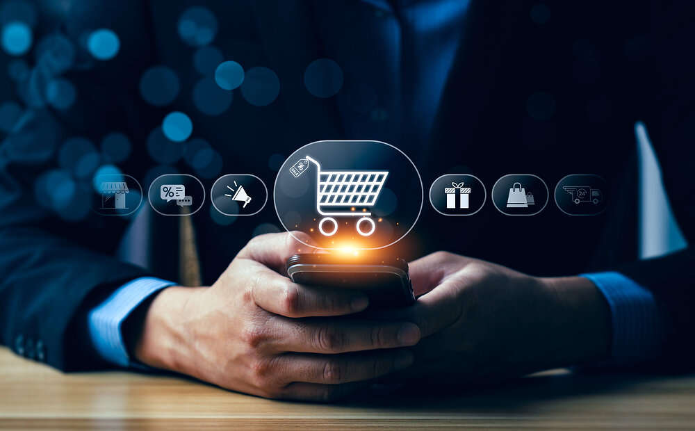 online shopping concept, businessman use smartphones and credit cards to purchase products from online stores and shop on the internet, ecommerce store, online business, convenience, competitive price