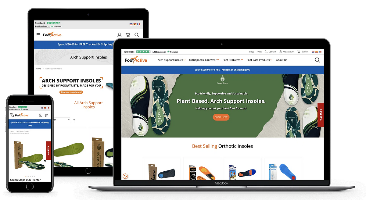 FootActive site on mobile, tablet and laptop
