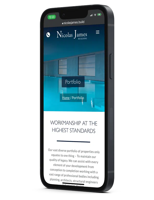 Nicolas James portfolio page on mobile