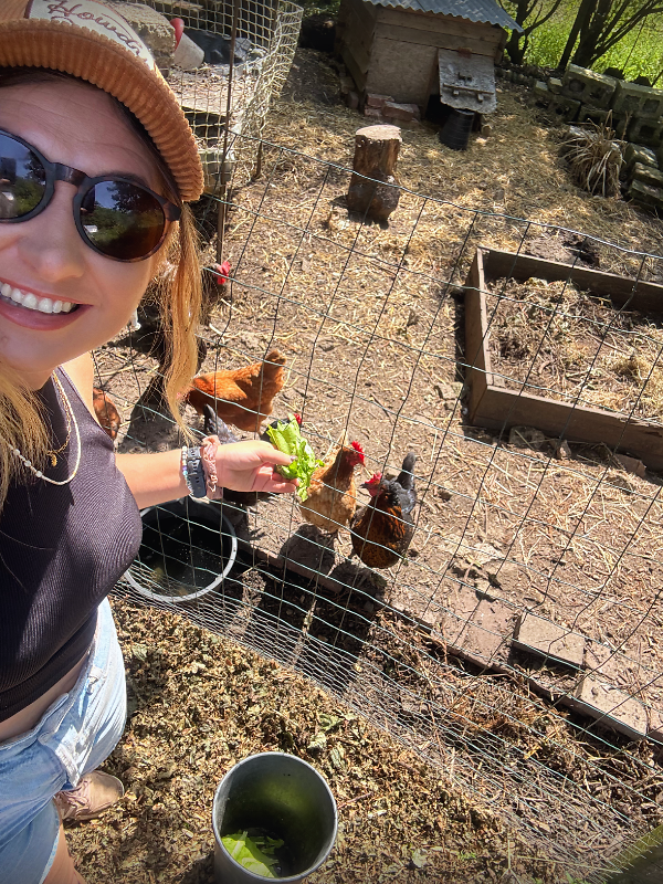 Sarah with chickens - 1