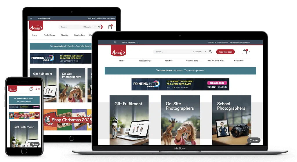 Adventa site on mobile, tablet and laptop