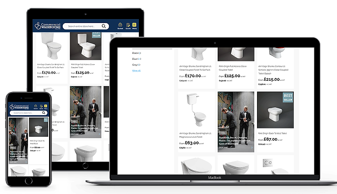 Comercial Washrooms website on 3 devices
