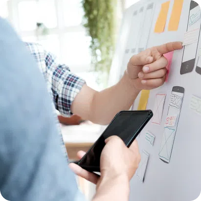 Mockups on a board and a map pointing at them