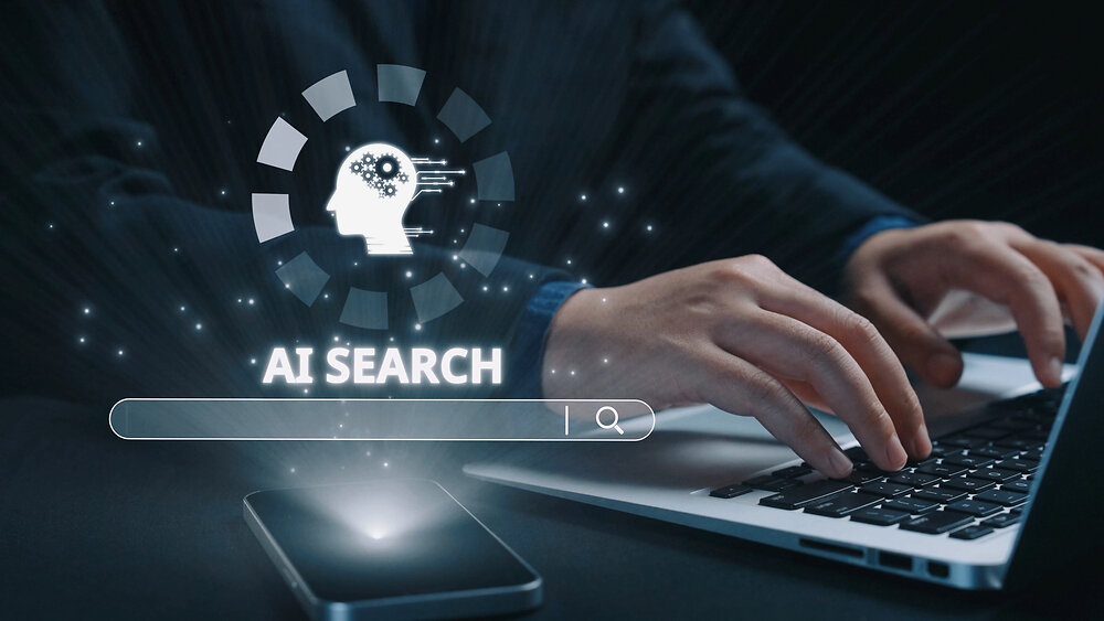 GEO for AI Search - man typing for AI search 