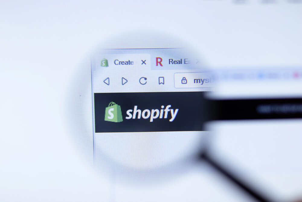 Shopify company website with logo close up