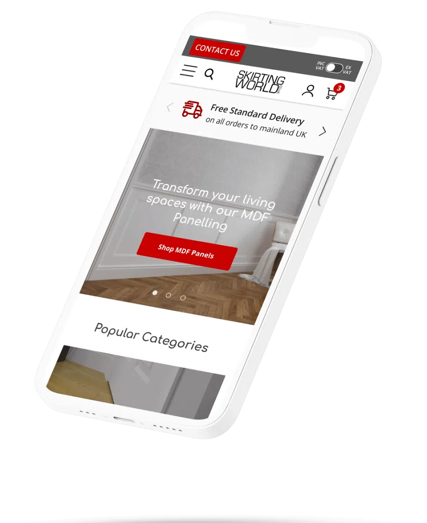 Skirting World hom epage on mobile
