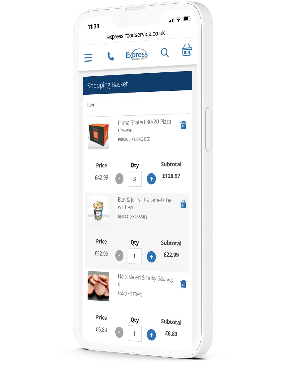 Express Food Service basket page mobile
