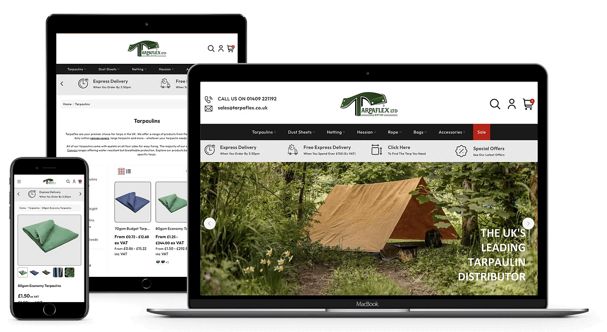Tarpaflex Website on mobile, tablet and desktop