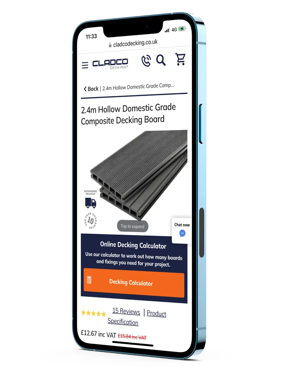 Cladco PDP on mobile