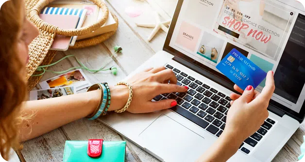 Women paying by credit card online