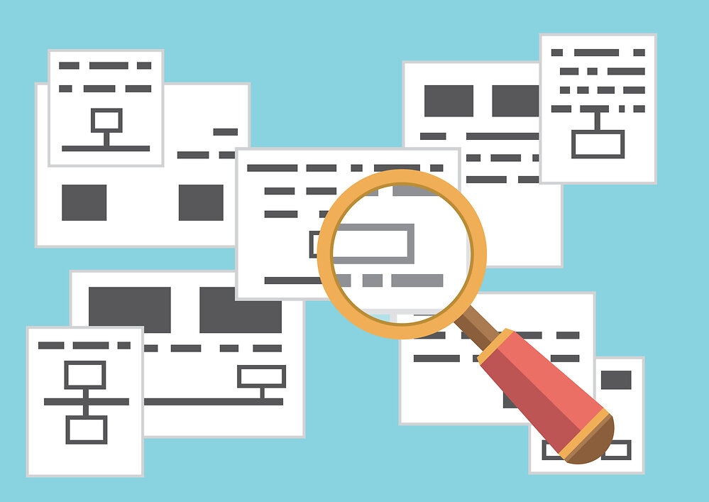 Vector concept of search page with information. Web analytics data. Flat style design