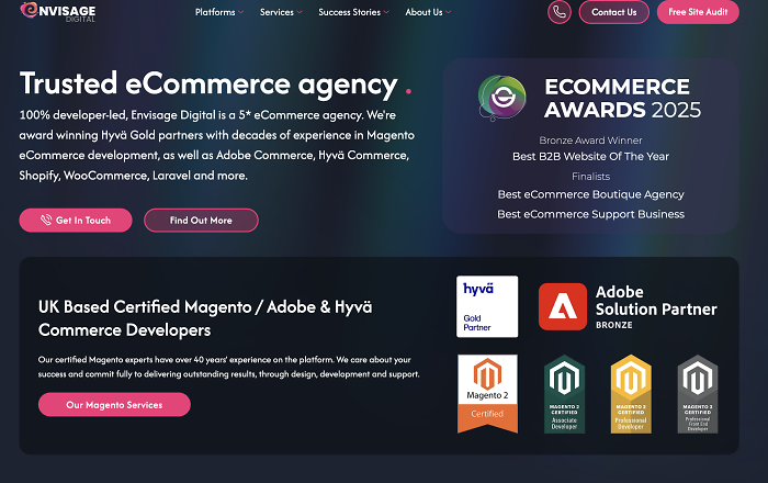 Envisage Digital site built on Hyvä CMS