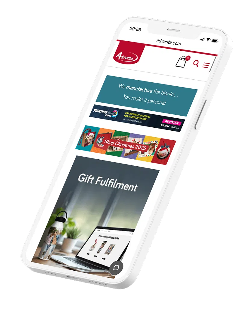 Adventa home page site on mobile