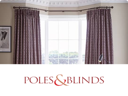 Poles &Amp; Blinds Logo With Curtains And Windows