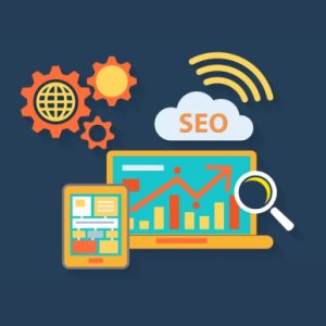 SEO cartoon showing graph and magnifying glass