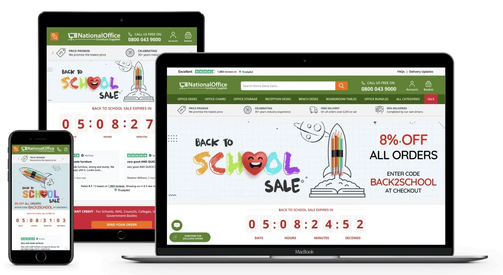 National Office Furniture Supplies Website Shown On Various Devices