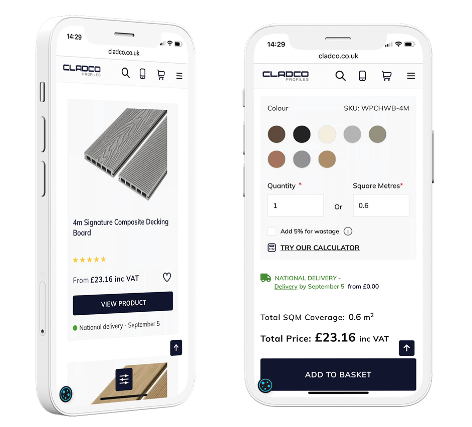 Cladco New Product Pages On Mobile