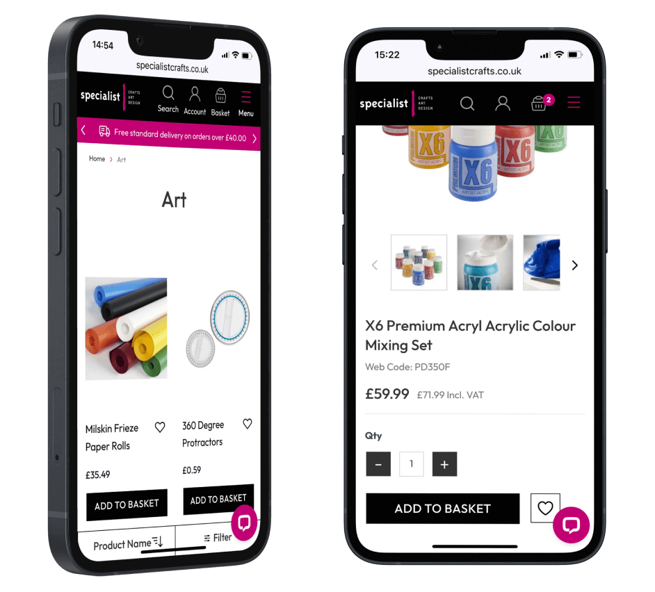 Specialist Crafts Product Pages On Mobile