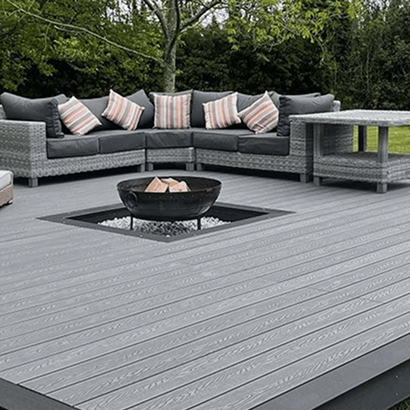Cladco Decking Patio With Furniture And Fire Pit