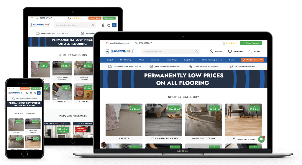Flooring Hut Homepage On Responsive Screens